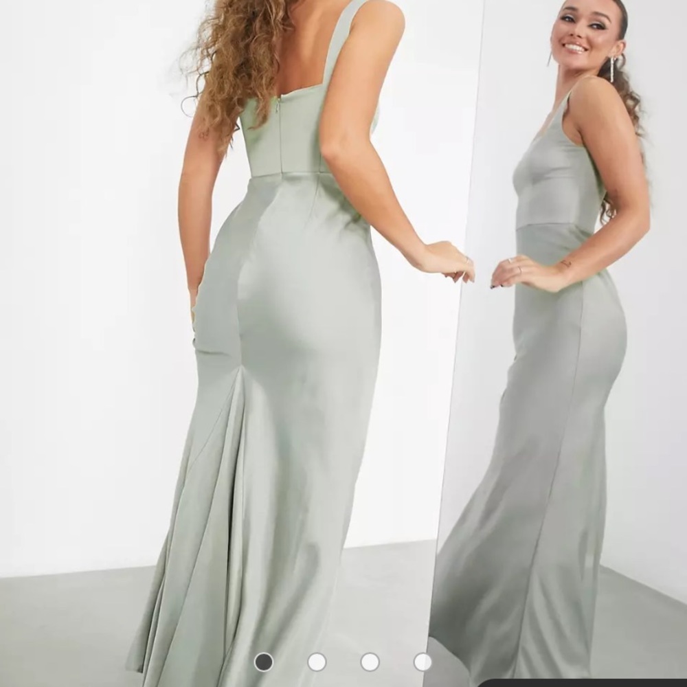 Asos satin square neck maxi dress in sage green - bridesmaid dress